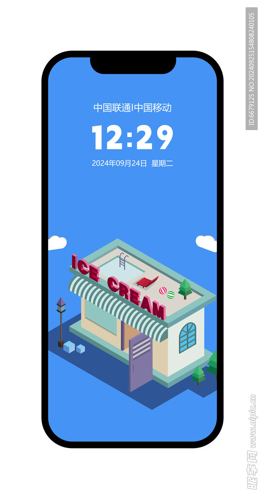 矢量冰淇淋小屋手机屏保