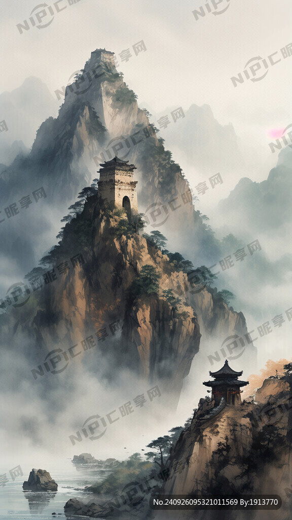 大好河山 长城 山水画 鲜艳
