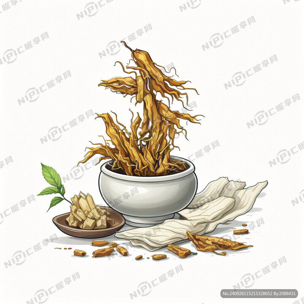 中药材黄精 卡通形象 白色背景