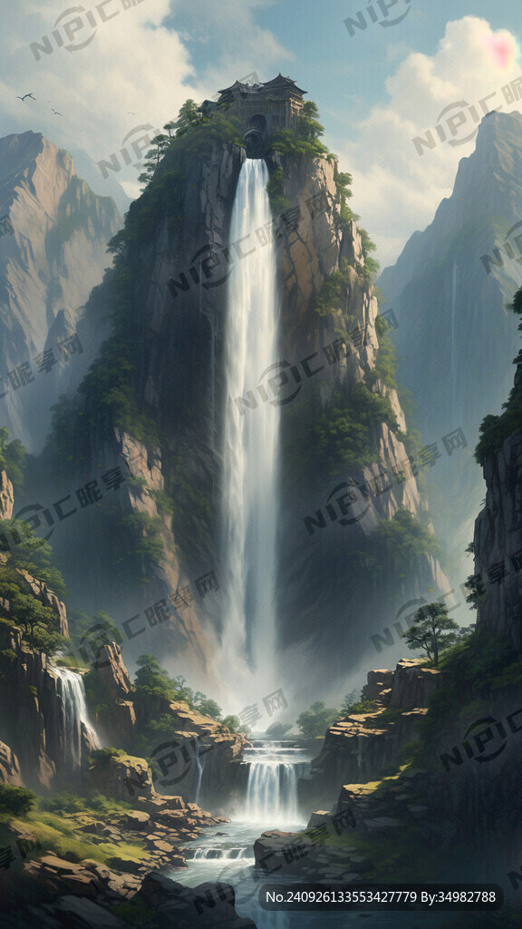 瀑布 飞流直下 山 森林