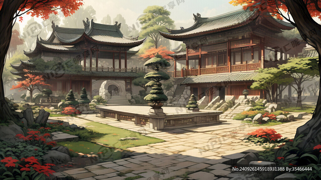 古代花园庭院 彩色中国