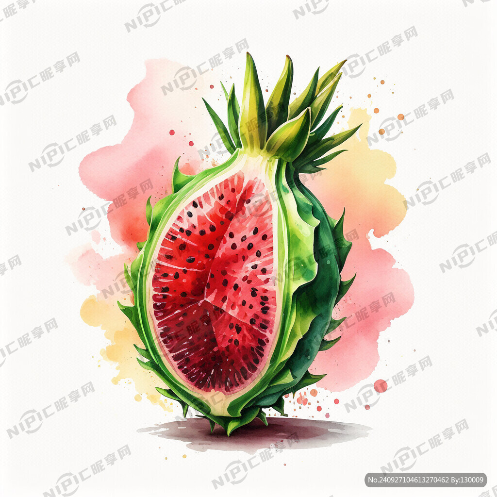 手绘水彩水果火龙果      