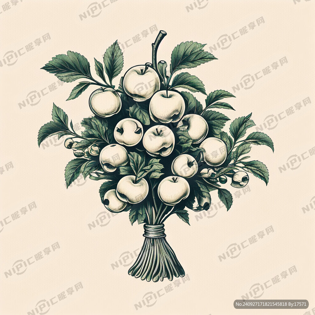 苹果挂满枝头 简笔插画风格