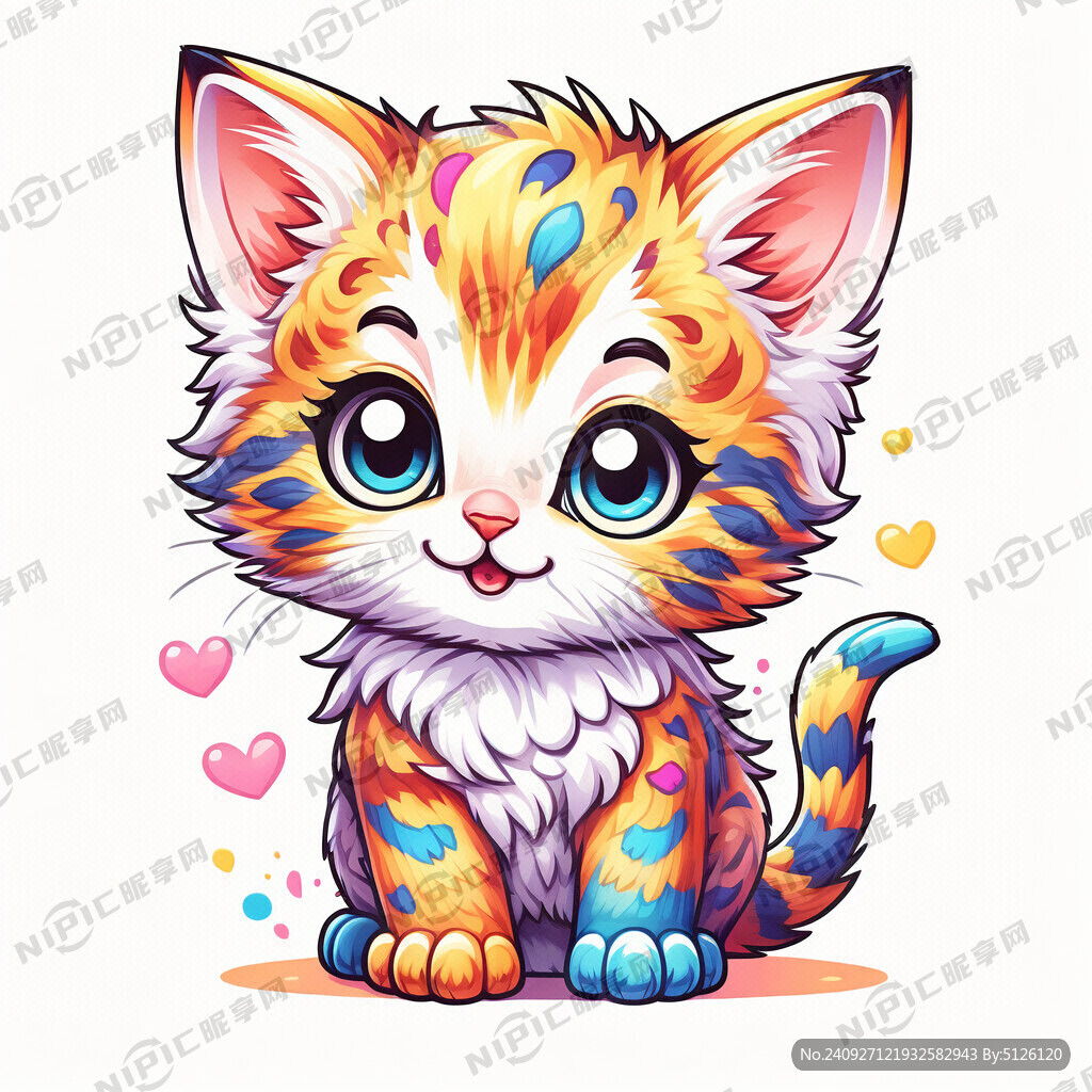 卡通可爱小猫 彩色背景