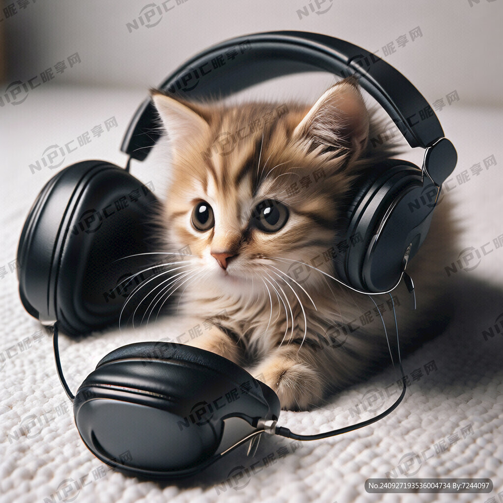 小猫 猫咪 耳机 小猫带着耳机