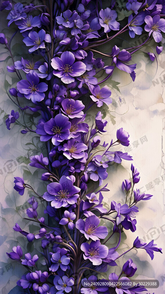 紫色碎花 紫色叶子 缠绕的枝干