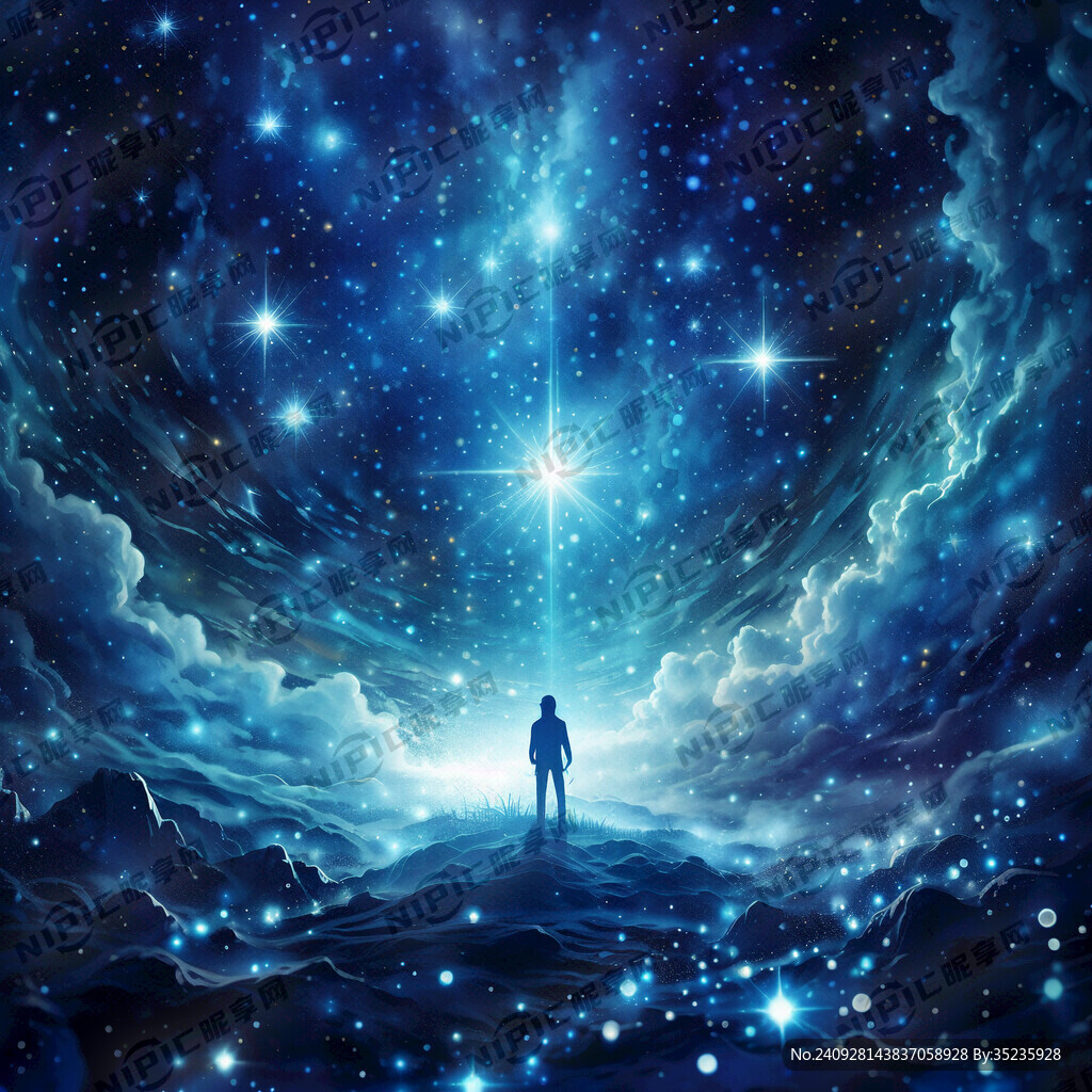 梦幻星空蓝光星星光效图图片