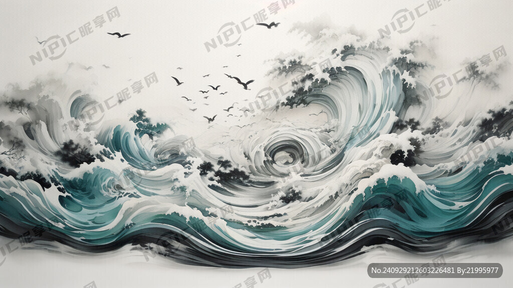 水浪 翻起浪花 玉雕质感 浮雕
