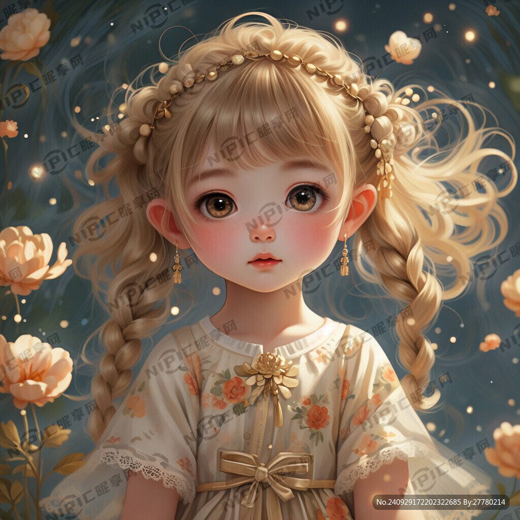 小女孩 可爱 金色长发 圆脸