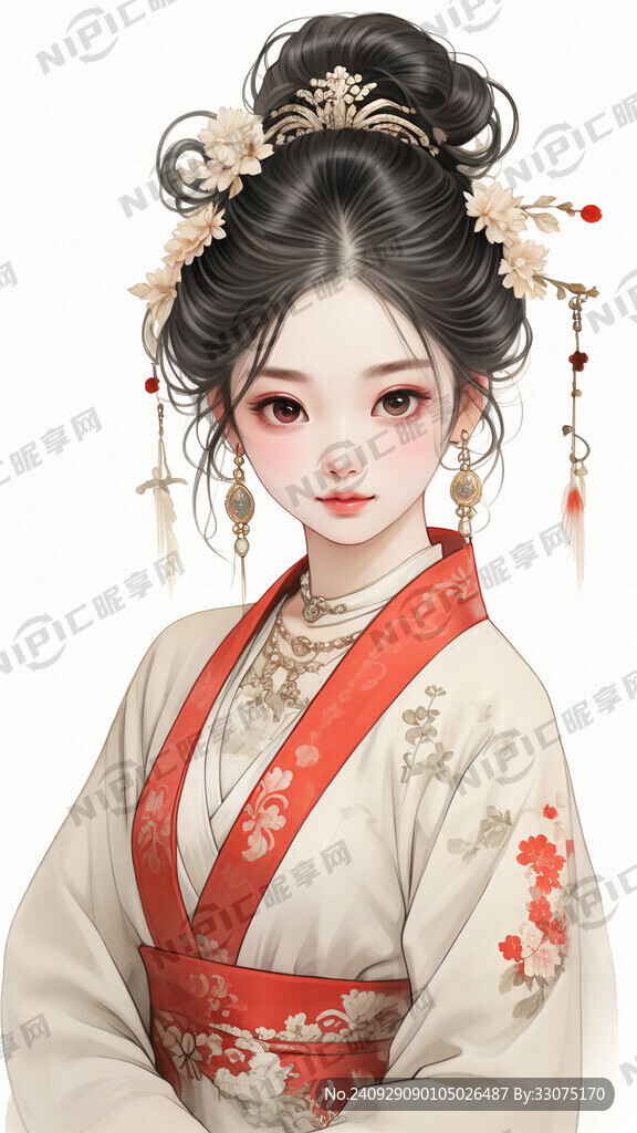 穿着中式禾服 带金银首饰的美女