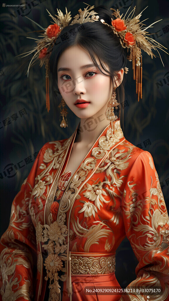 禾服 金银首饰 美女 全身照