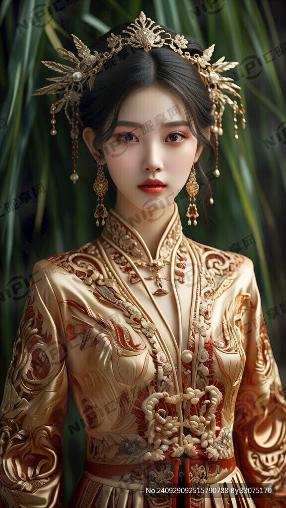 禾服 金银首饰 美女 全身照