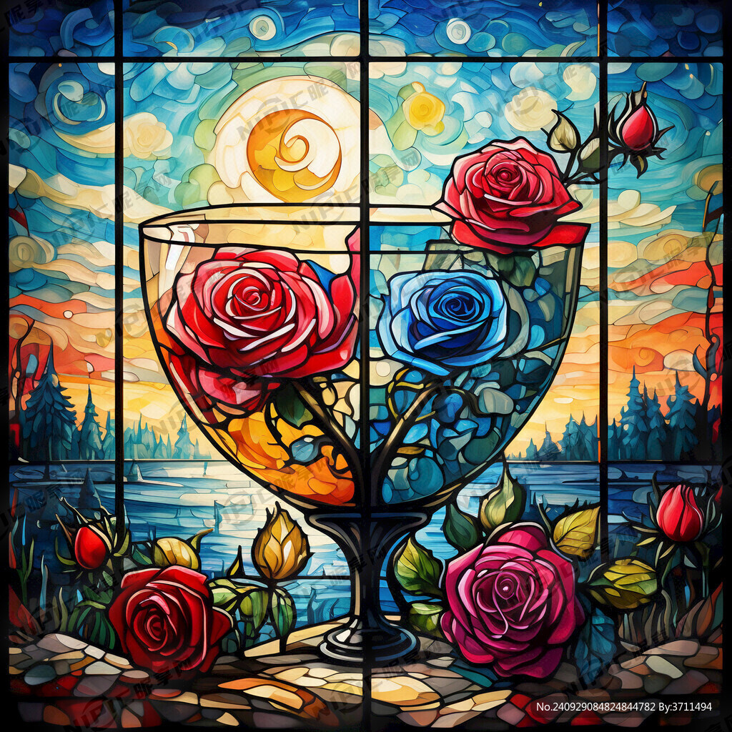 彩色玻璃  蒂凡尼  玫瑰
