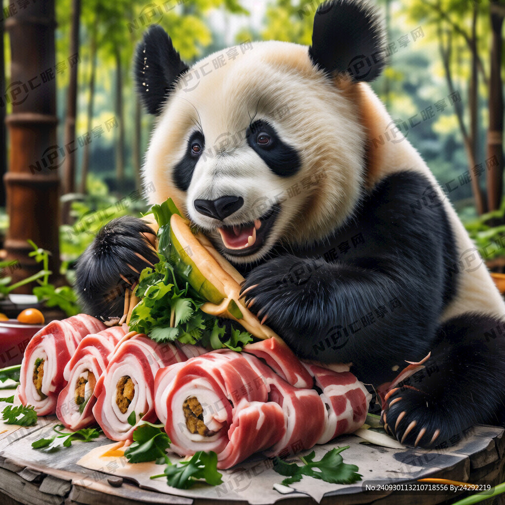熊猫吃五花肉卷