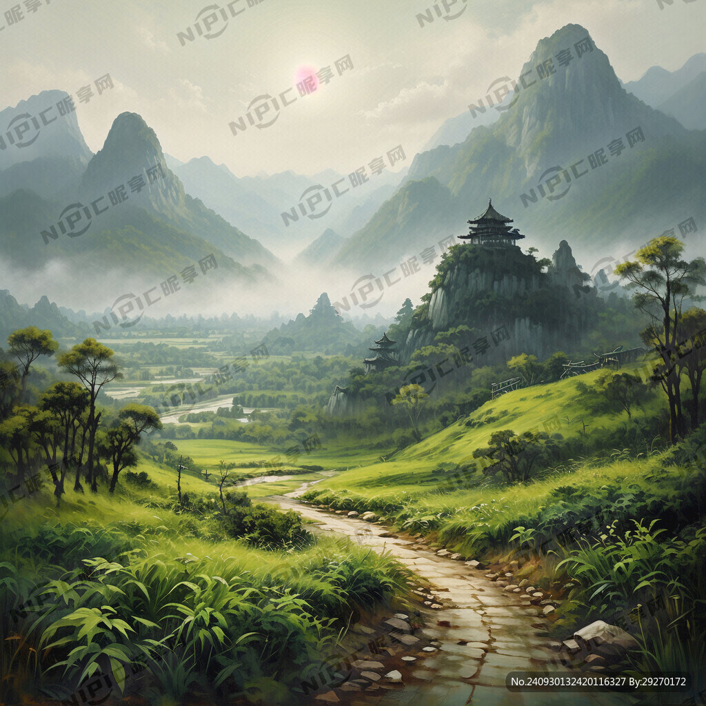 绿色背景 油画效果 笔触明显