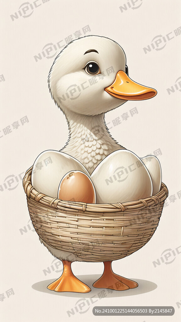 鸭子抱着一篮子鸭蛋 吉祥物