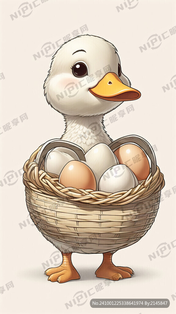 鸭子抱着一篮子鸭蛋 吉祥物