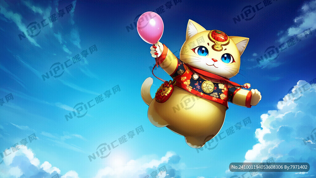 招财猫 亮丽背景 汽球