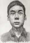 素描男青年正面人物头像