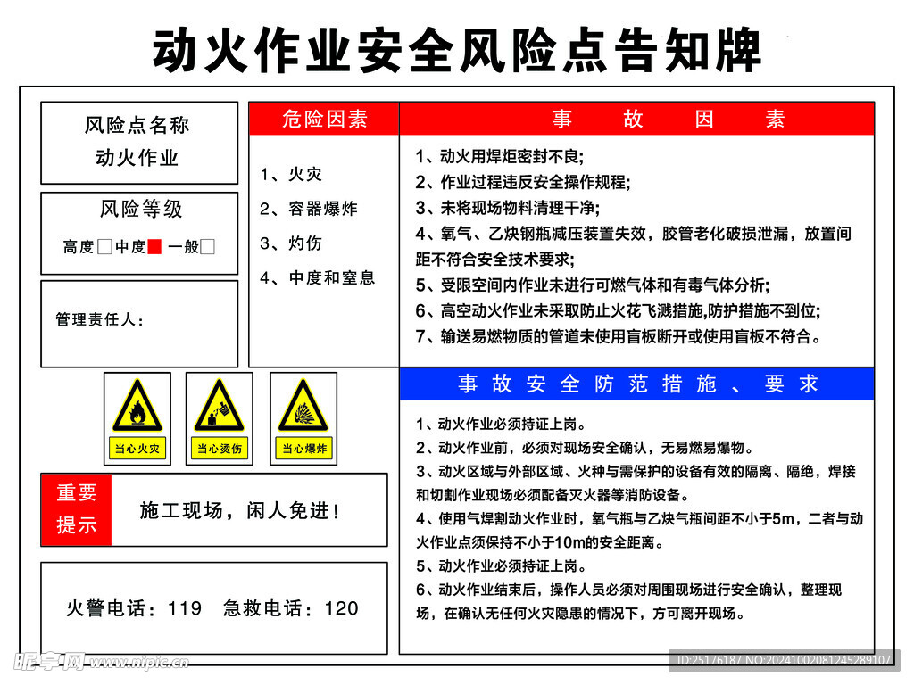 动火作点业安全风险告知牌
