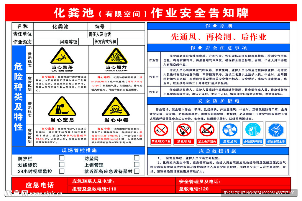 化粪池作业安全告知牌