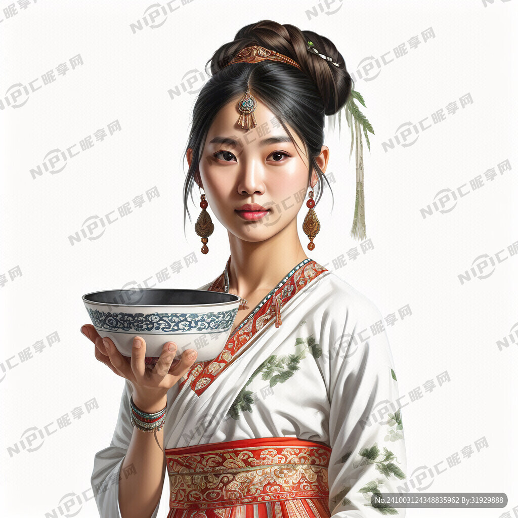 纯白背景前 手举碗