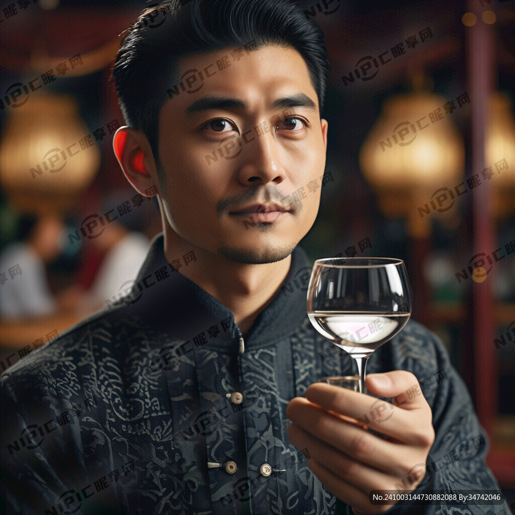 手里拿着小酒杯的现代正脸男人