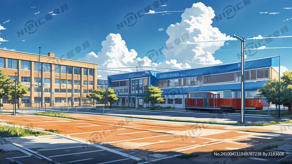 学校  背景  路口   蓝天