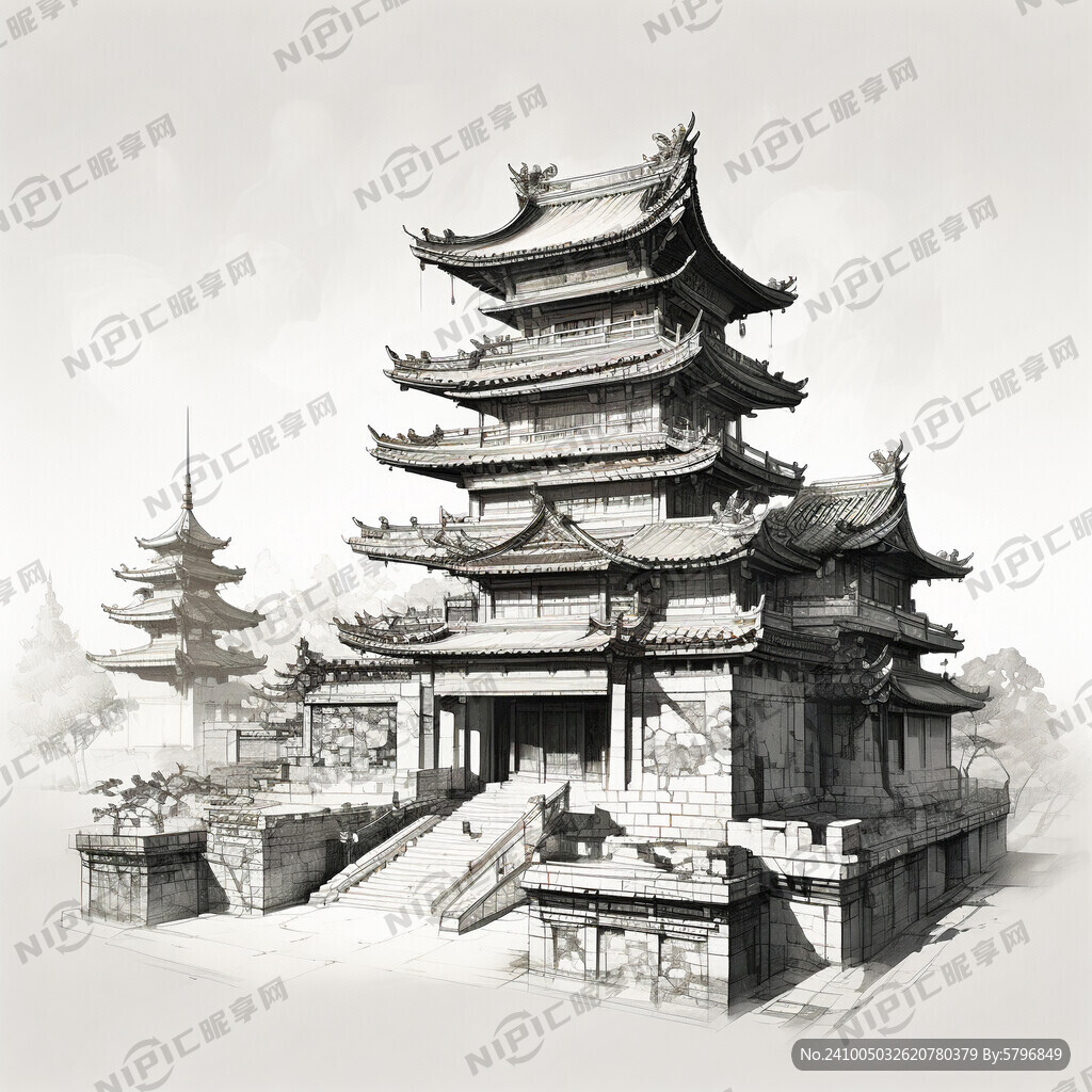 唐代古建 线稿