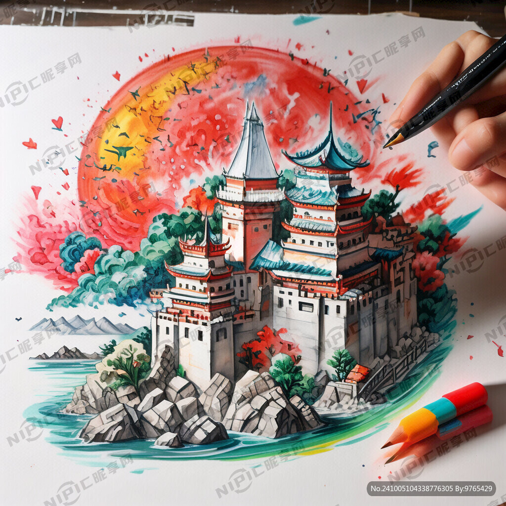 我爱我的祖国彩铅绘画作品