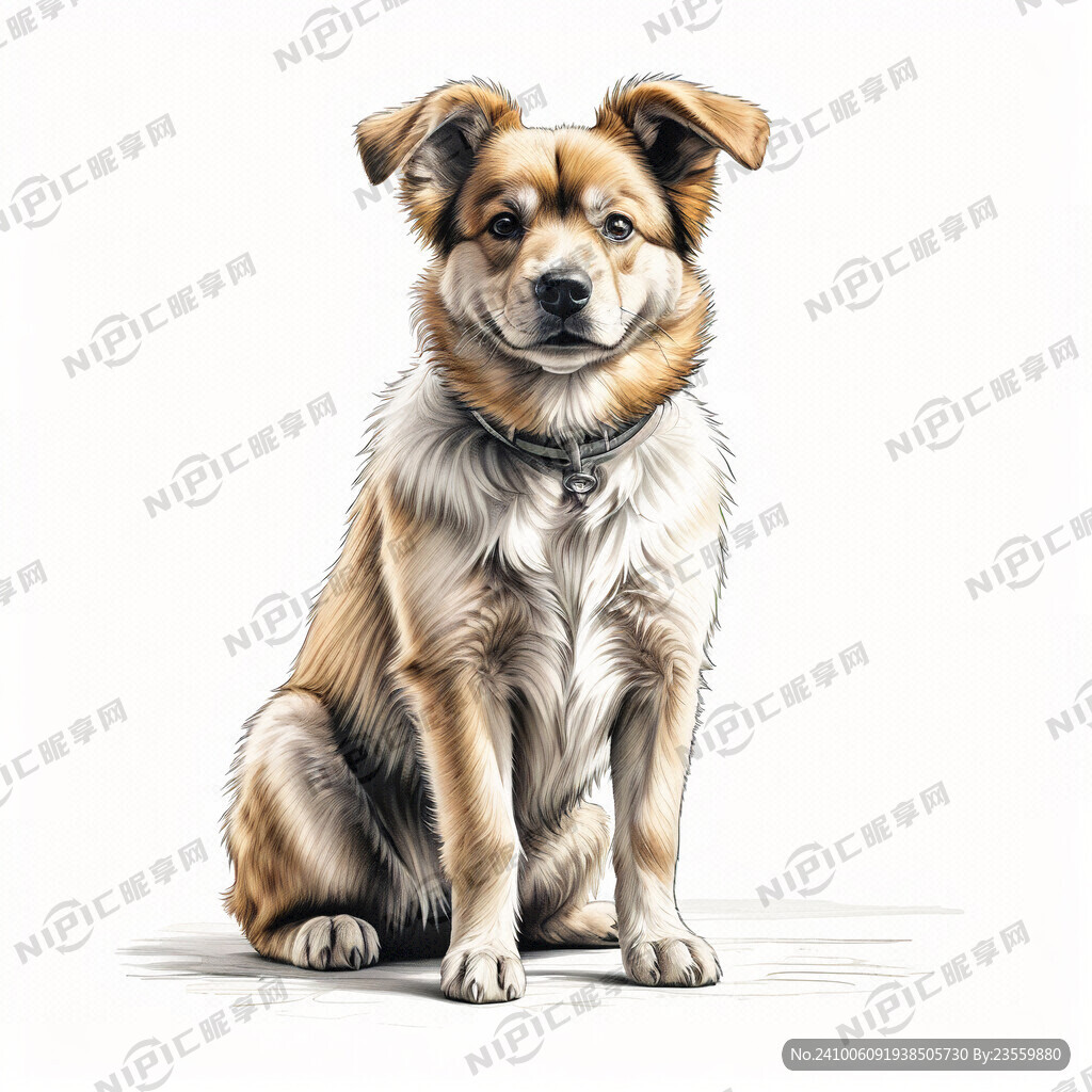 一只 中华狗 全身 素描