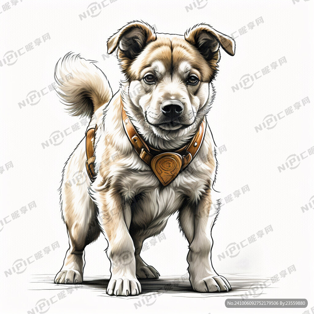 一只 中华田园犬 全身 素描