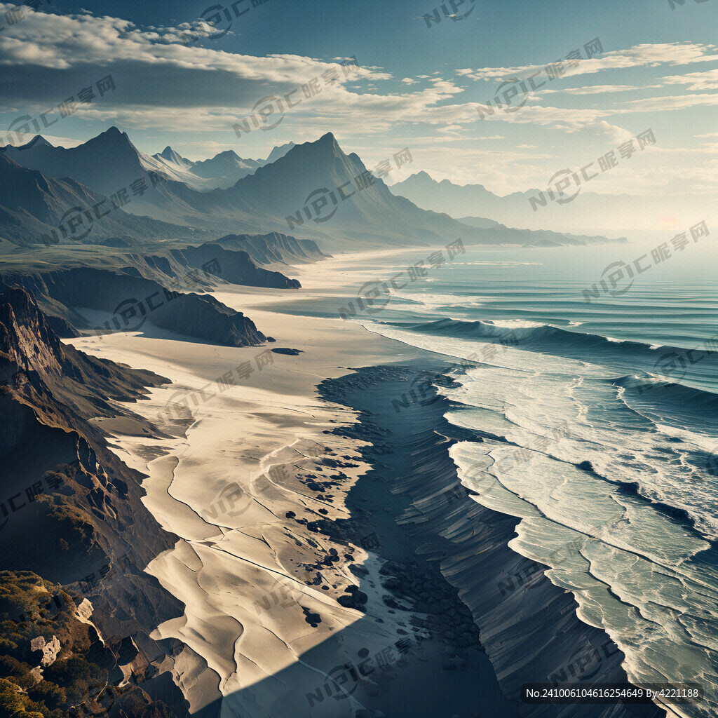 俯视海面 有山脉地形