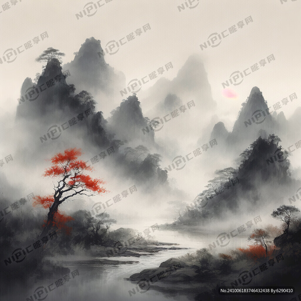 山谷 中国风 中国画 山水