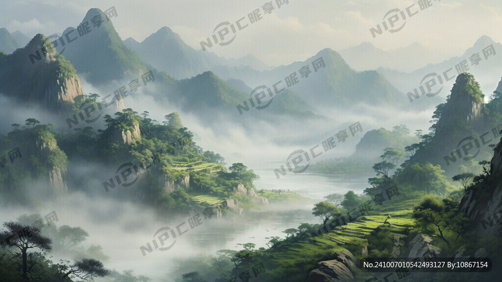 绿水青山 云雾缭绕似仙境