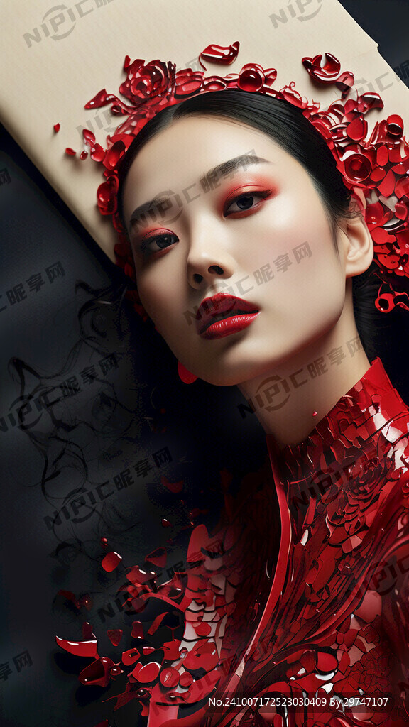 一张带有女性面部特写照片的纸张