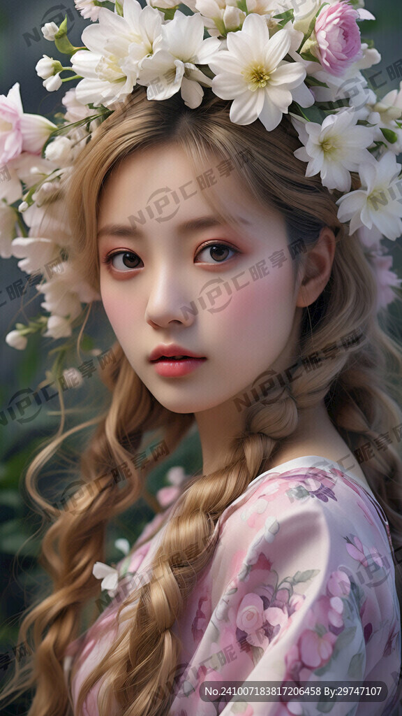 一位年轻女性的肖像。她有着金色