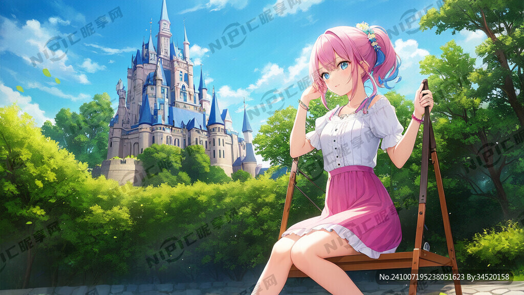 美少女 19岁 粉蓝色渐变头发