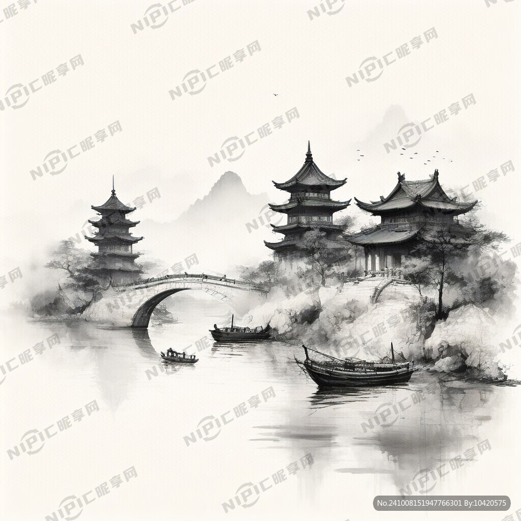 单色线条 不要水墨风格 拱桥