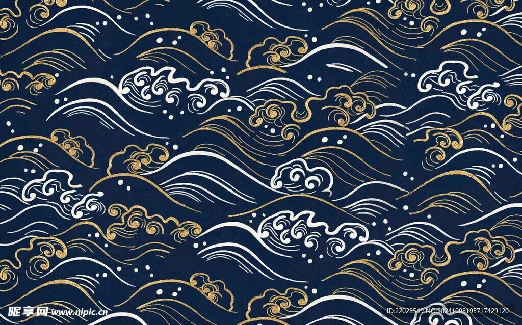 蓝金海浪线条背景