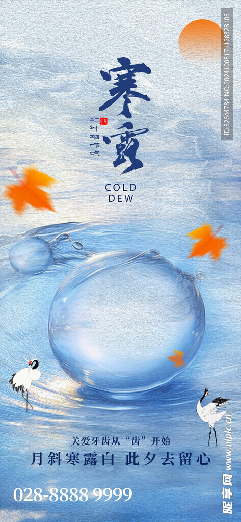 寒露二十四节气蓝色简约质感借势