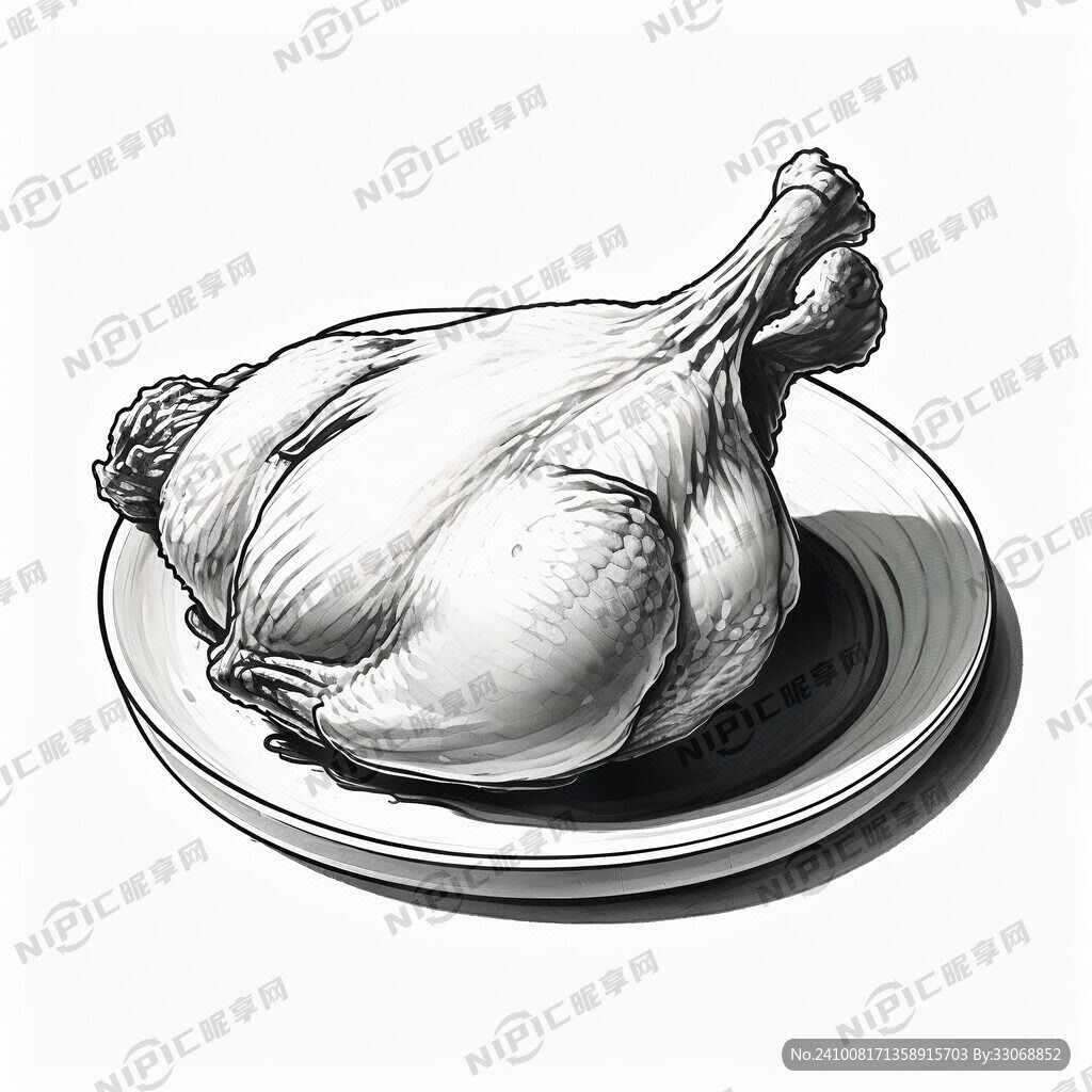 烧鸡手绘线条黑白图