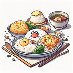 米饭，美食，卡通，一盘