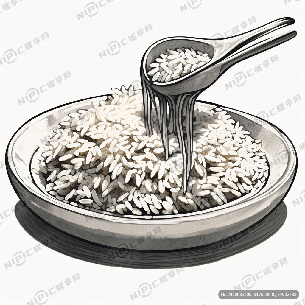 白米饭 手绘 一盘