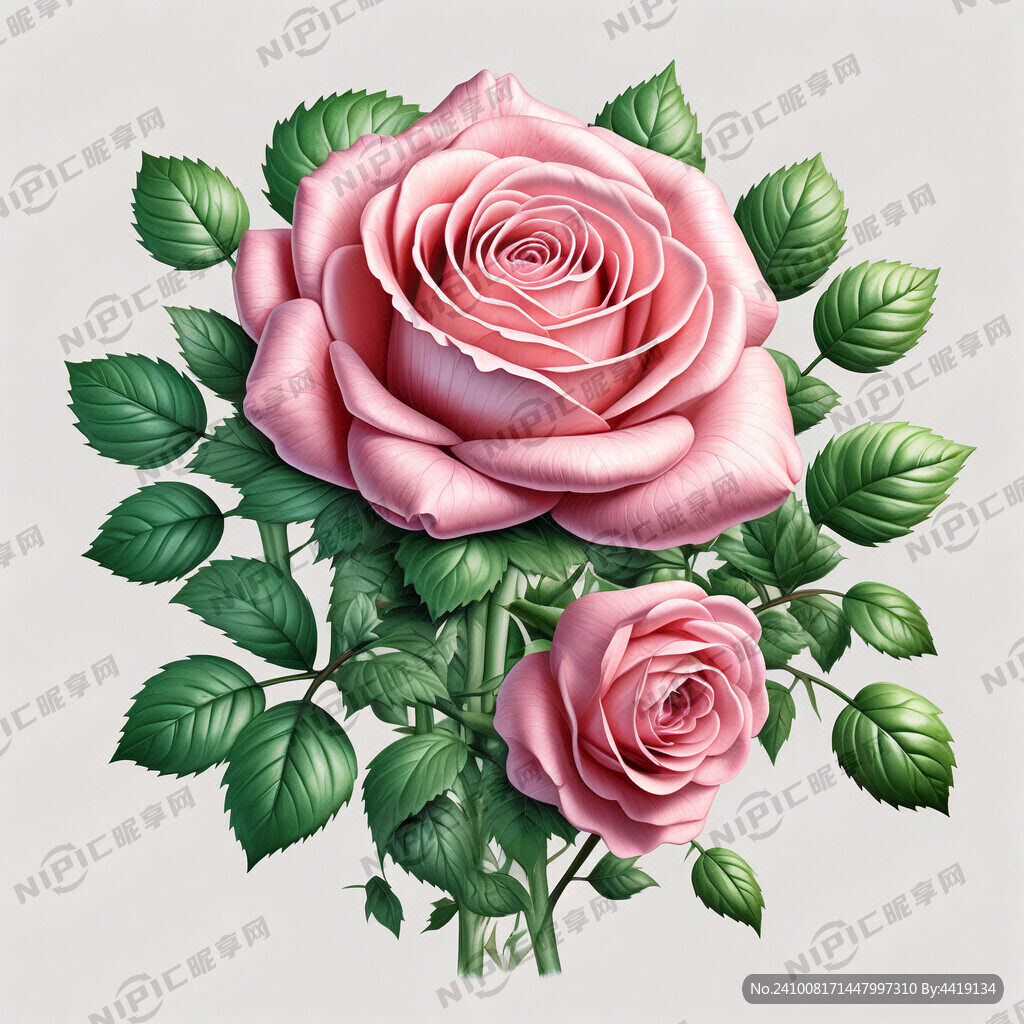 一朵3D 浮雕立体 浅绿色枝干