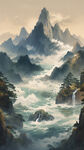 背靠金山，江山如画
 财源滚滚，流水生财