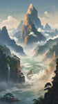 背靠金山，江山如画
 财源滚滚，流水生财