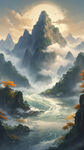 背靠金山，江山如画
 财源滚滚，流水生财