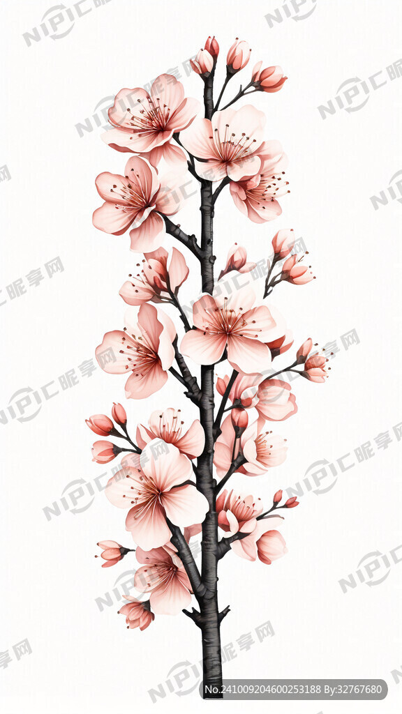 手绘立体樱花花朵 白色背景