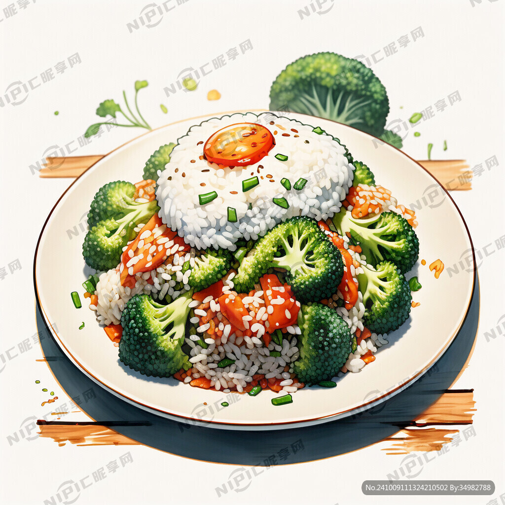 炒饭 西兰花 手绘 宫崎骏